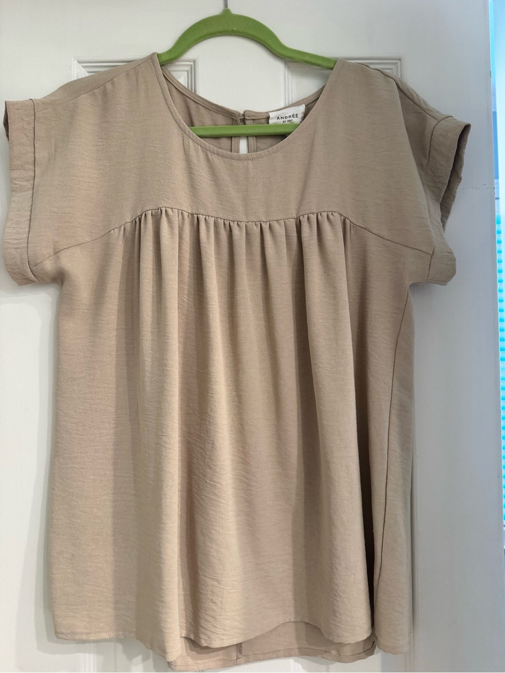 Andree Taupe Short Sleeve Gathered Yoke Tunic